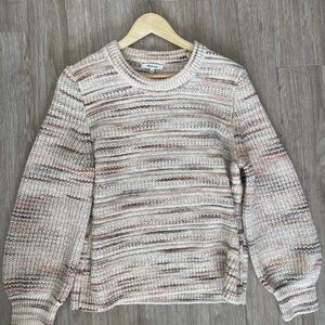 Madewell Marled Stripe Crewneck Sweater L | Neutral Cozy Knit Balloon Sleeve